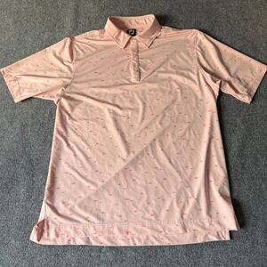 FootJoy Golf Polo Shirt Mens XL Pink Fish‎ Print Short Sleeve Athletic